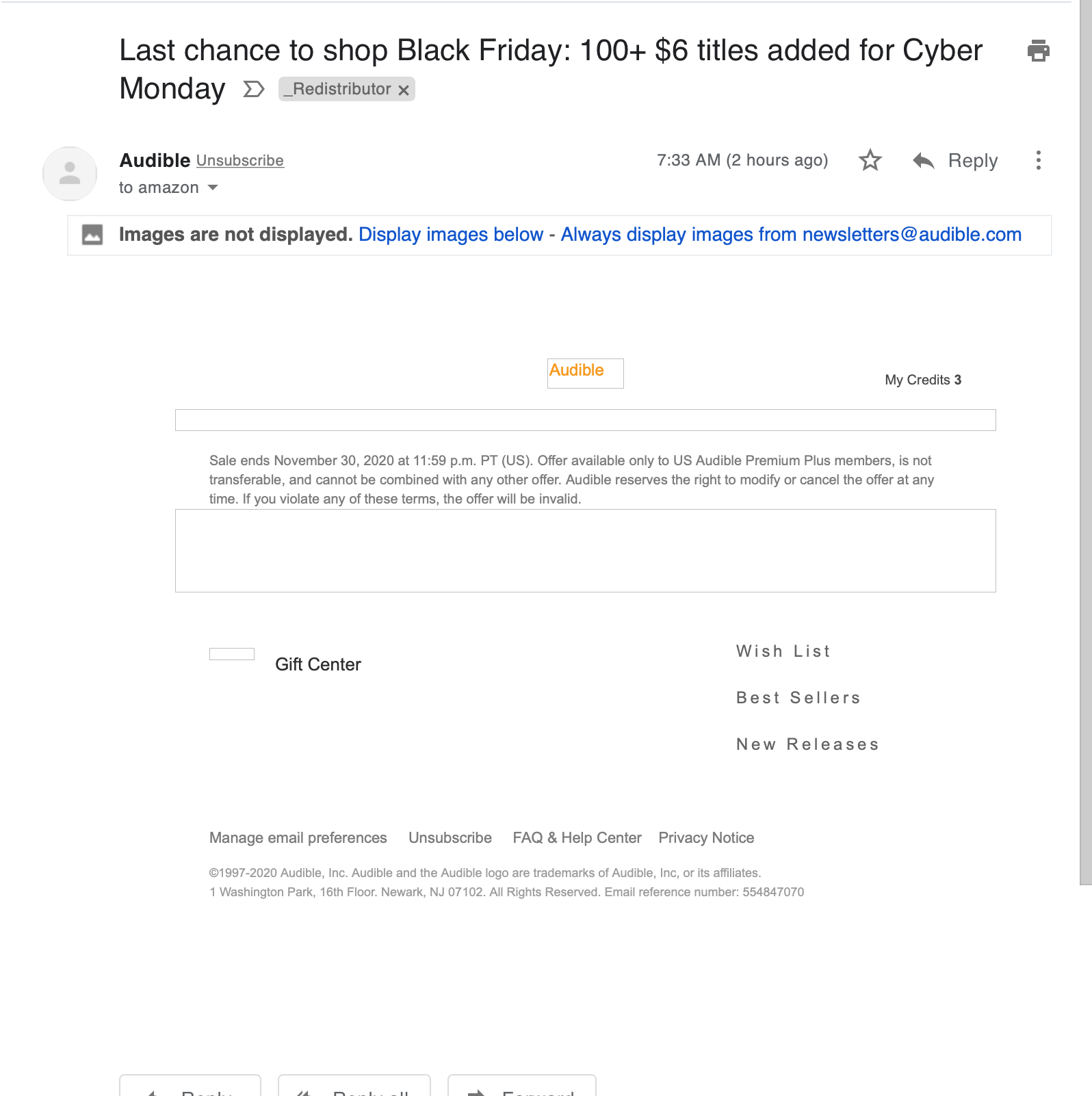 Email from Audible before loading images