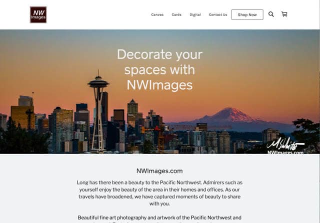 Screenshot of the nwimages.com homepage.