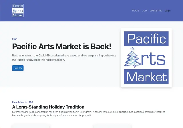 Screenshot of the pacificartsmarket.com homepage.